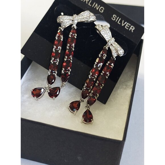 Women's Sterling Silver Stud Earrings Mozambique Garnet with Cubic Zirconia NEW - Picture 8 of 11